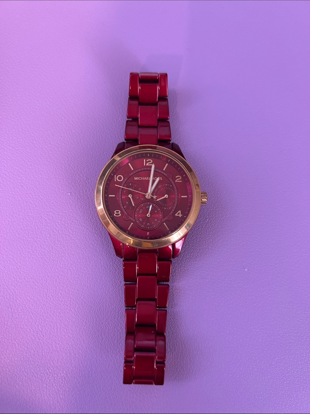 Michael Kors Red and Gold Chronograph Bracelet Watch